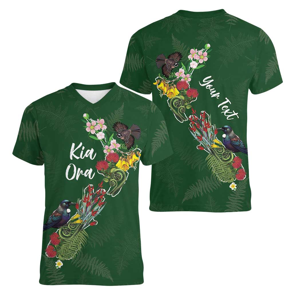 Kia Ora New Zealand Floral Personalized Women V-Neck T-Shirt Sage Green - Aussie Hoodie