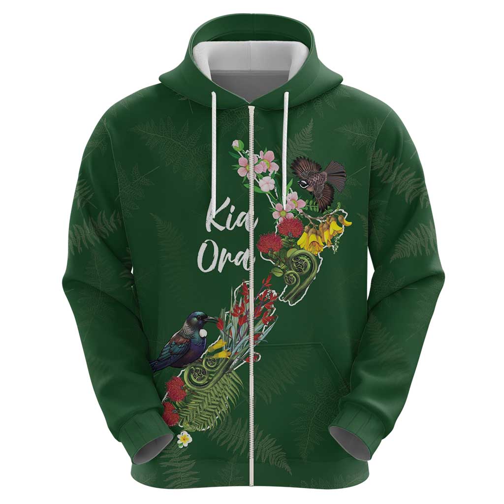Kia Ora New Zealand Floral Personalized Zip Hoodie Sage Green - Aussie Hoodie