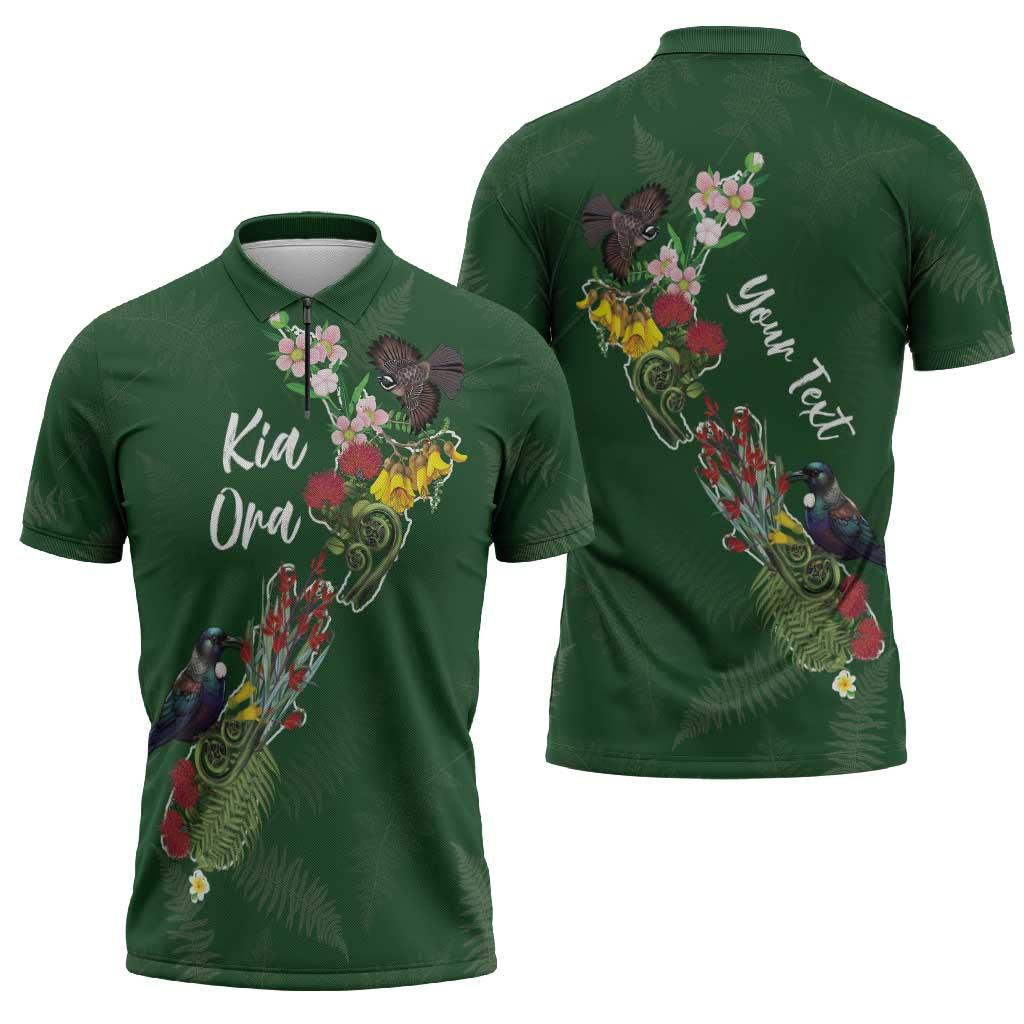 Kia Ora New Zealand Floral Personalized Zipper Polo Shirt Sage Green - Aussie Hoodie