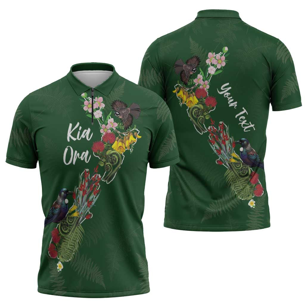 Kia Ora New Zealand Floral Personalized Zipper Polo Shirt Sage Green - Aussie Hoodie