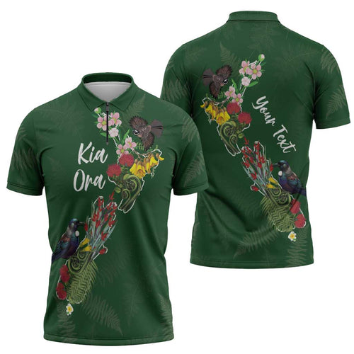 Kia Ora New Zealand Floral Personalized Zipper Polo Shirt Sage Green - Aussie Hoodie