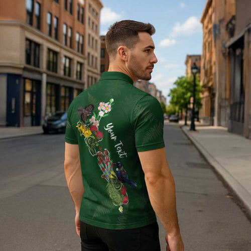 Kia Ora New Zealand Floral Personalized Zipper Polo Shirt Sage Green - Aussie Hoodie