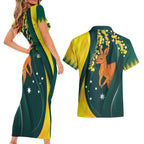 Australia Day Couples Matching Short Sleeve Bodycon Dress and Hawaiian Shirt Kangaroo National Color