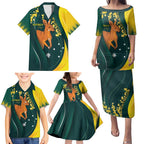 Australia Day Family Matching Puletasi and Hawaiian Shirt Kangaroo National Color