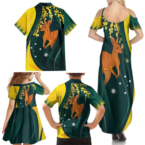 Australia Day Family Matching Summer Maxi Dress and Hawaiian Shirt Kangaroo National Color