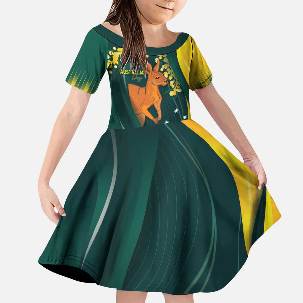 Australia Day Kid Short Sleeve Dress Kangaroo National Color