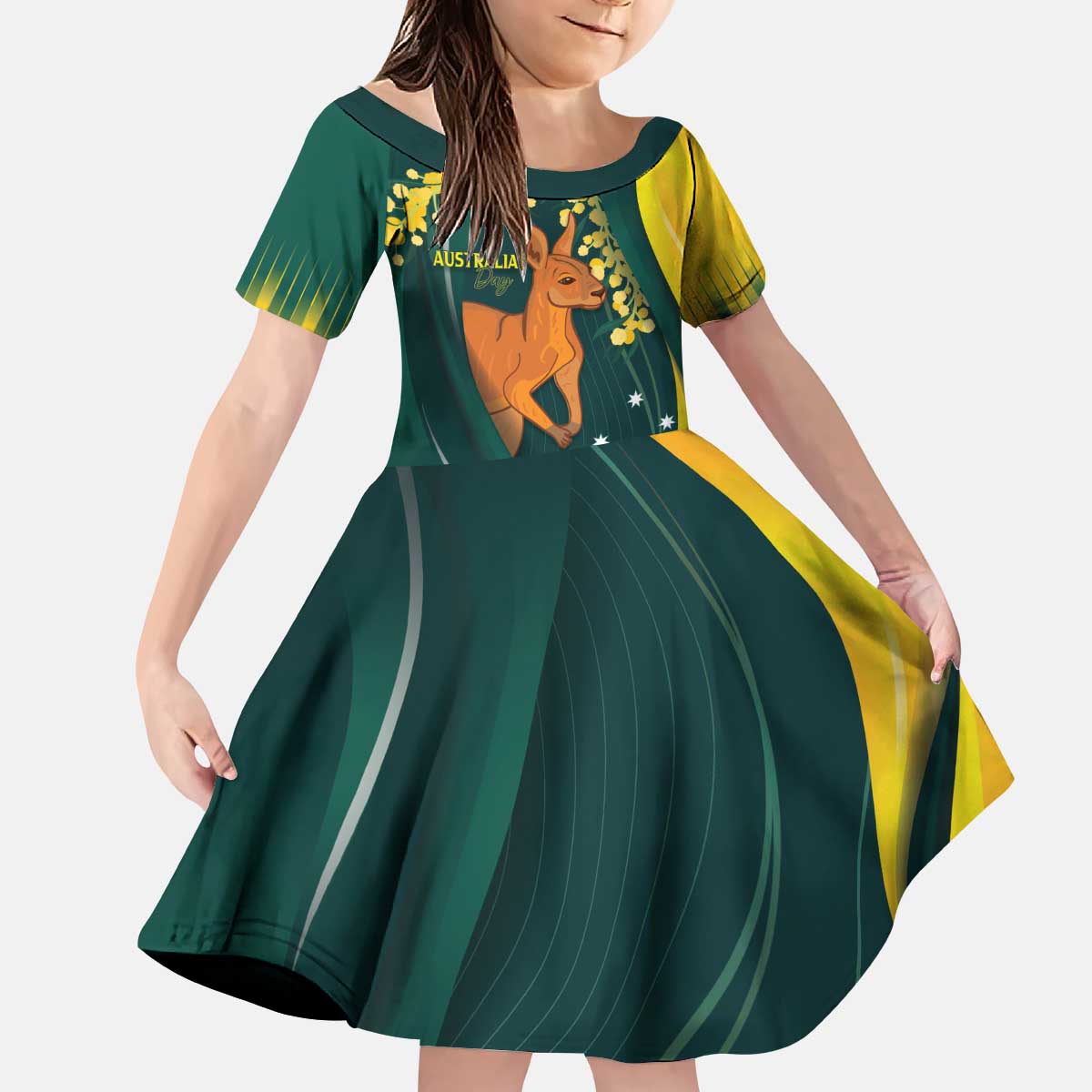 Australia Day Kid Short Sleeve Dress Kangaroo National Color