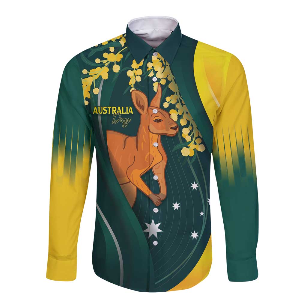 Australia Day Long Sleeve Button Shirt Kangaroo National Color
