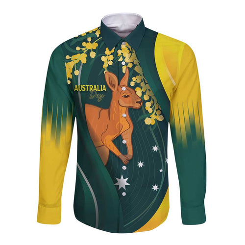Australia Day Long Sleeve Button Shirt Kangaroo National Color