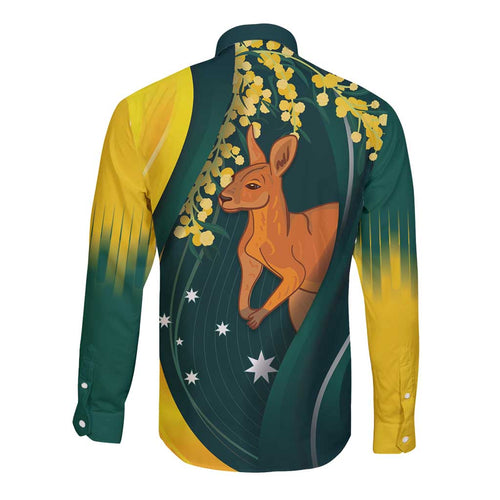 Australia Day Long Sleeve Button Shirt Kangaroo National Color