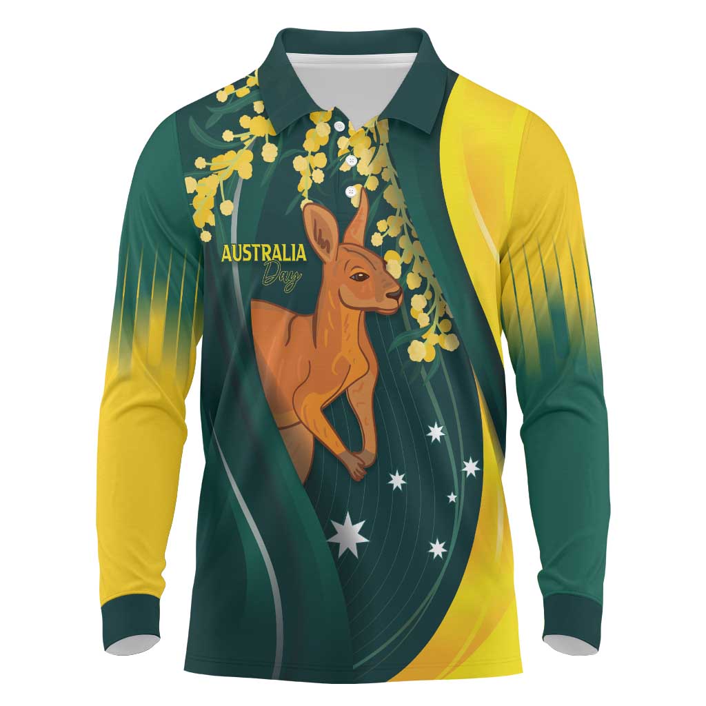 Australia Day Long Sleeve Polo Shirt Kangaroo National Color
