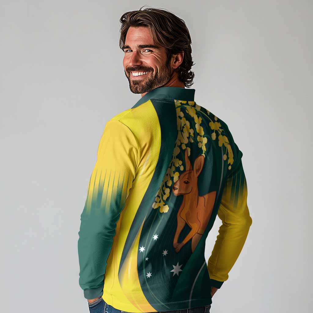 Australia Day Long Sleeve Polo Shirt Kangaroo National Color