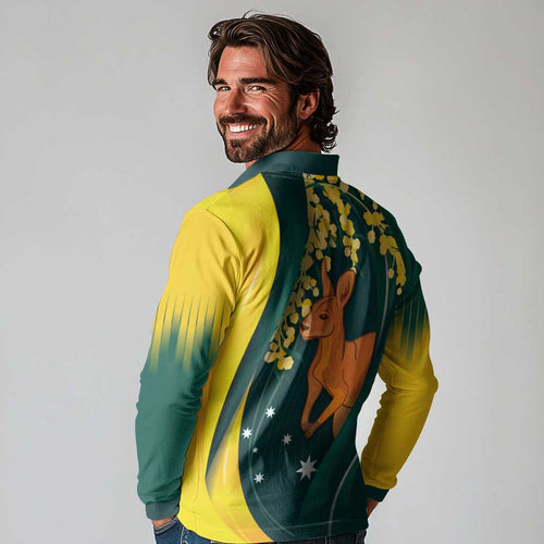 Australia Day Long Sleeve Polo Shirt Kangaroo National Color