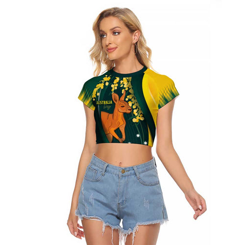 Australia Day Raglan Cropped T Shirt Kangaroo National Color