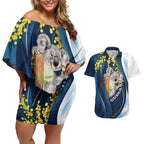 Australia Day Couples Matching Off Shoulder Short Dress and Hawaiian Shirt Koala Blue Modern Vibe