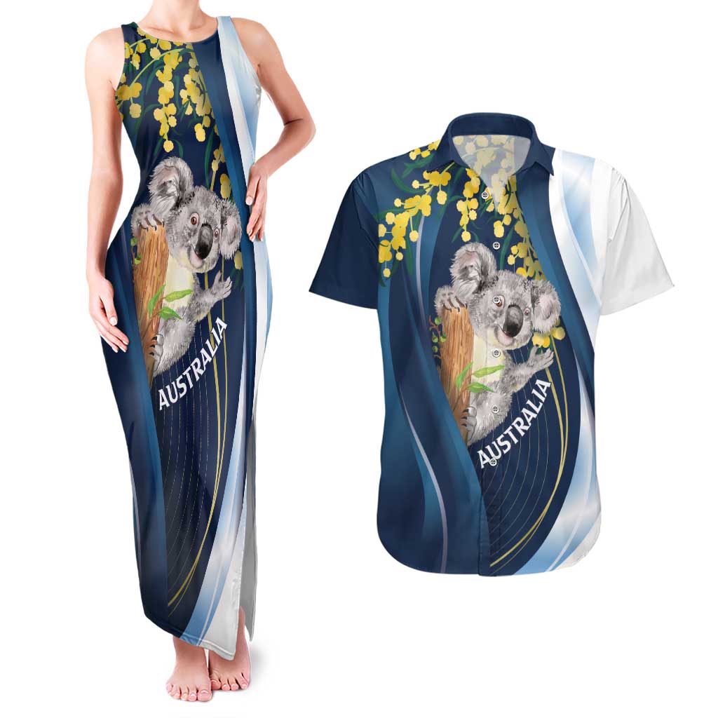 Australia Day Couples Matching Tank Maxi Dress and Hawaiian Shirt Koala Blue Modern Vibe