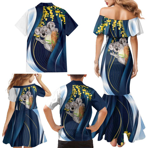 Australia Day Family Matching Mermaid Dress and Hawaiian Shirt Koala Blue Modern Vibe