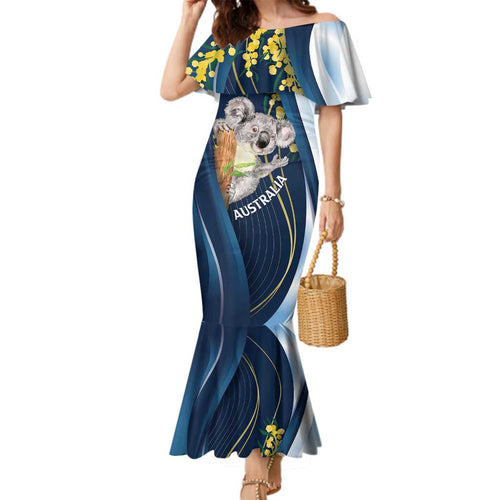 Australia Day Family Matching Mermaid Dress and Hawaiian Shirt Koala Blue Modern Vibe