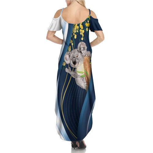 Australia Day Family Matching Summer Maxi Dress and Hawaiian Shirt Koala Blue Modern Vibe