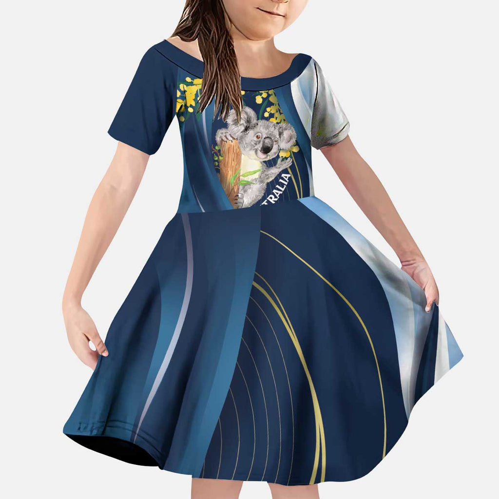 Australia Day Kid Short Sleeve Dress Koala Blue Modern Vibe