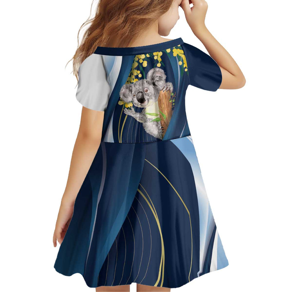 Australia Day Kid Short Sleeve Dress Koala Blue Modern Vibe
