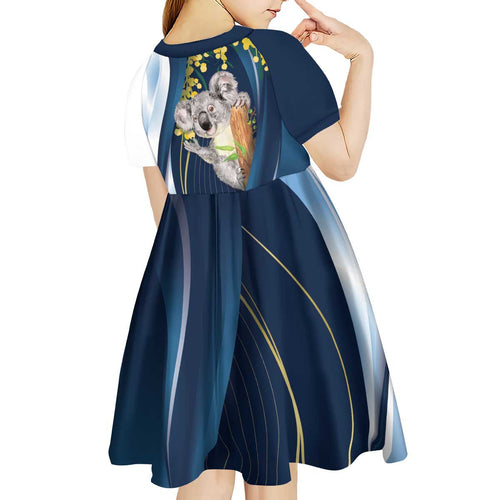 Australia Day Kid Short Sleeve Dress Koala Blue Modern Vibe