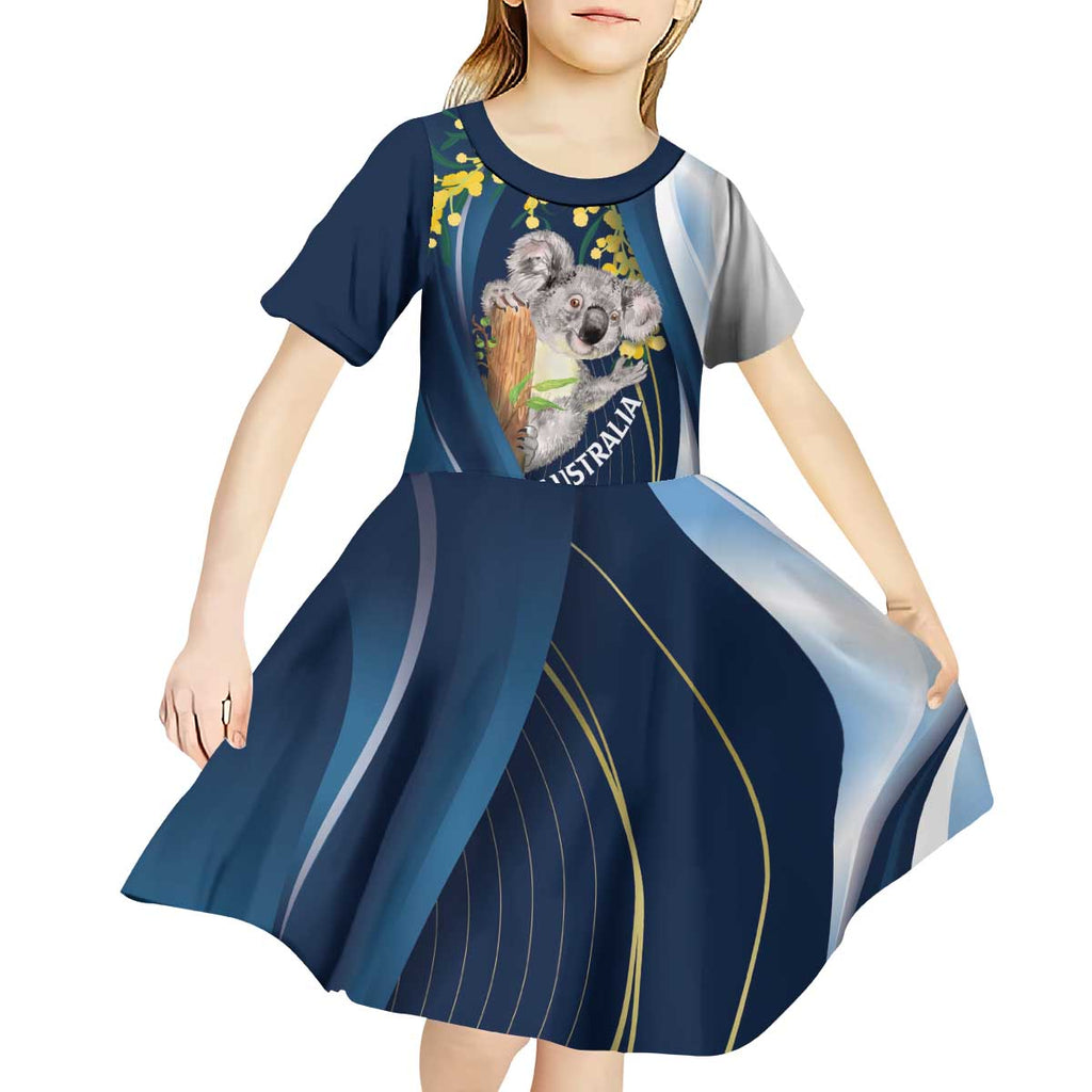 Australia Day Kid Short Sleeve Dress Koala Blue Modern Vibe