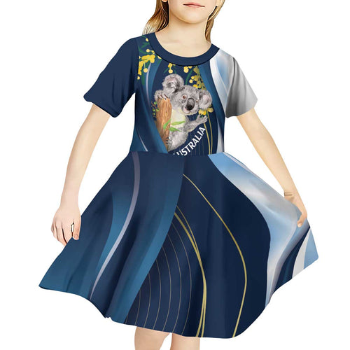 Australia Day Kid Short Sleeve Dress Koala Blue Modern Vibe
