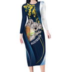 Australia Day Long Sleeve Bodycon Dress Koala Blue Modern Vibe