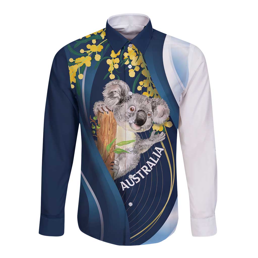 Australia Day Long Sleeve Button Shirt Koala Blue Modern Vibe