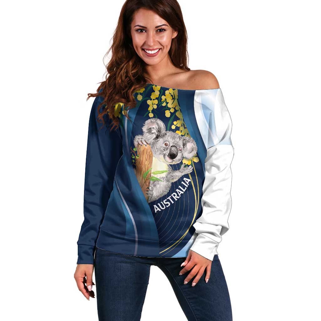 Australia Day Off Shoulder Sweater Koala Blue Modern Vibe