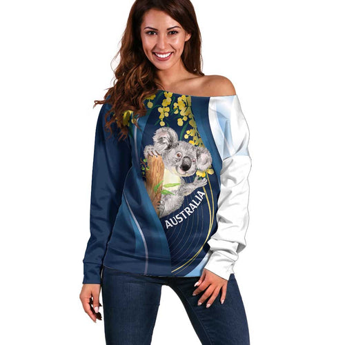 Australia Day Off Shoulder Sweater Koala Blue Modern Vibe