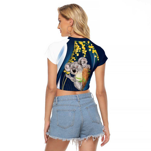 Australia Day Raglan Cropped T Shirt Koala Blue Modern Vibe