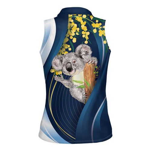 Australia Day Women Sleeveless Polo Shirt Koala Blue Modern Vibe