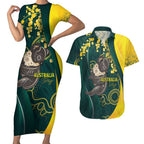 Australia Day Couples Matching Short Sleeve Bodycon Dress and Hawaiian Shirt Koala Aboriginal Art