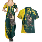 Australia Day Couples Matching Summer Maxi Dress and Hawaiian Shirt Koala Aboriginal Art
