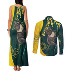 Australia Day Couples Matching Tank Maxi Dress and Long Sleeve Button Shirt Koala Aboriginal Art