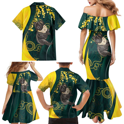 Australia Day Family Matching Mermaid Dress and Hawaiian Shirt Koala Aboriginal Art