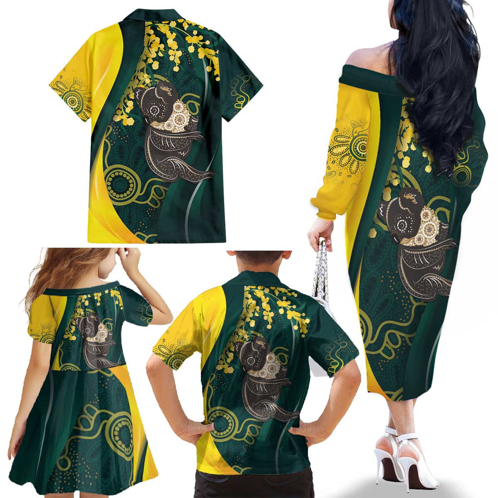 Australia Day Family Matching Off The Shoulder Long Sleeve Dress and Hawaiian Shirt Koala Aboriginal Art