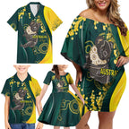 Australia Day Family Matching Off Shoulder Short Dress and Hawaiian Shirt Koala Aboriginal Art