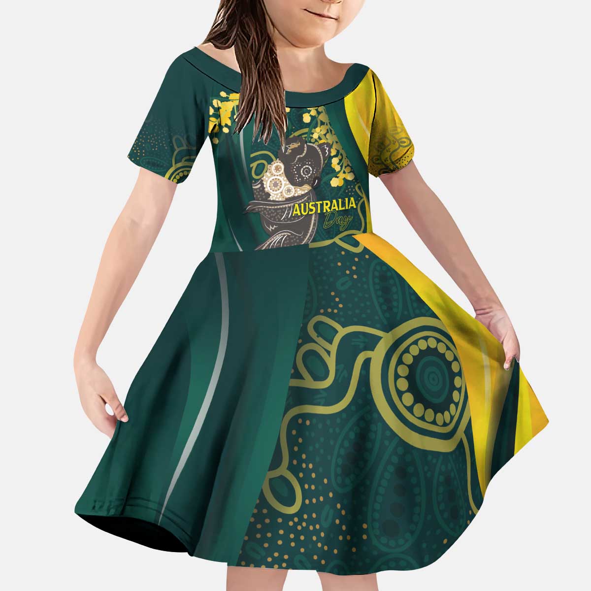 Australia Day Kid Short Sleeve Dress Koala Aboriginal Art