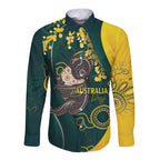 Australia Day Long Sleeve Button Shirt Koala Aboriginal Art