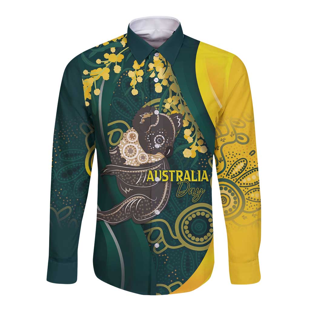 Australia Day Long Sleeve Button Shirt Koala Aboriginal Art