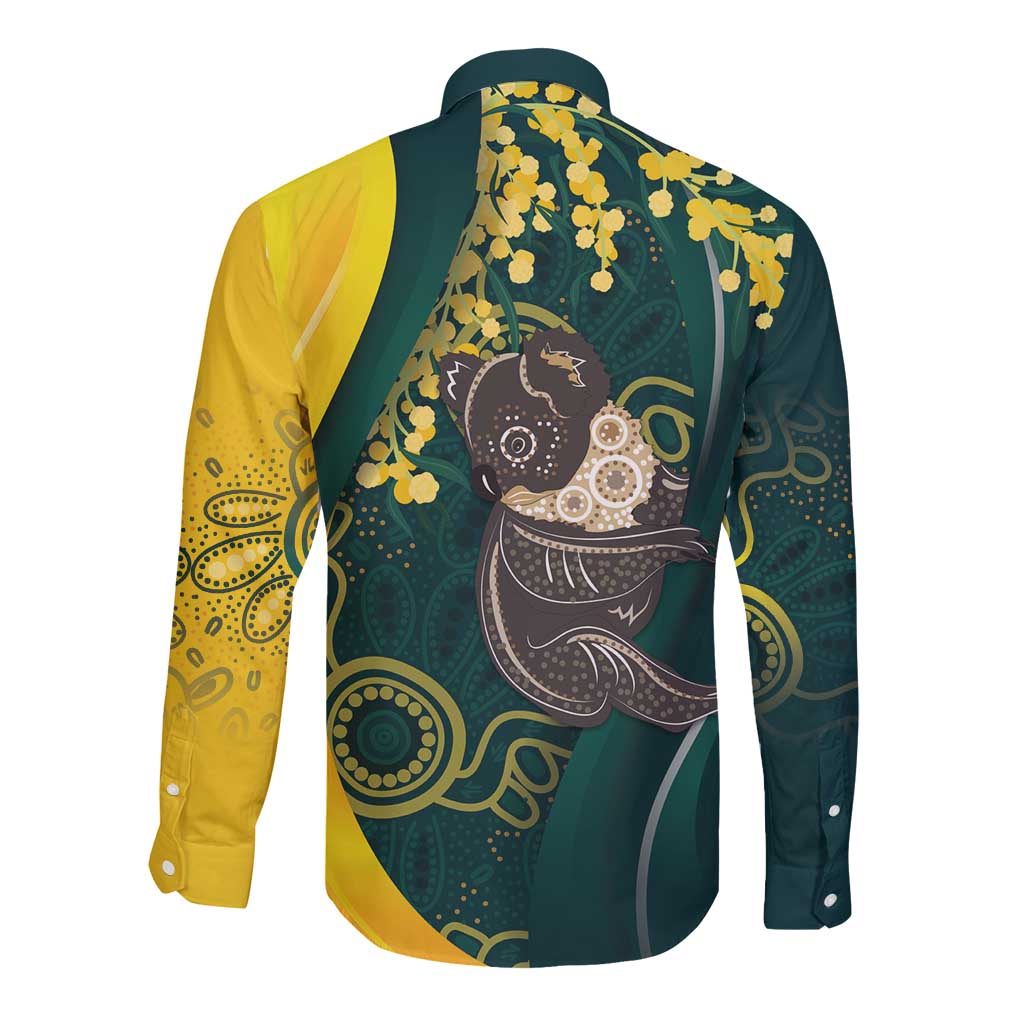 Australia Day Long Sleeve Button Shirt Koala Aboriginal Art