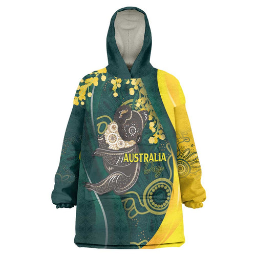 Australia Day Wearable Blanket Hoodie Koala Aboriginal Art
