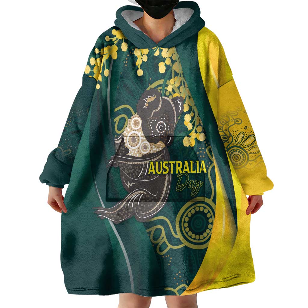 Australia Day Wearable Blanket Hoodie Koala Aboriginal Art