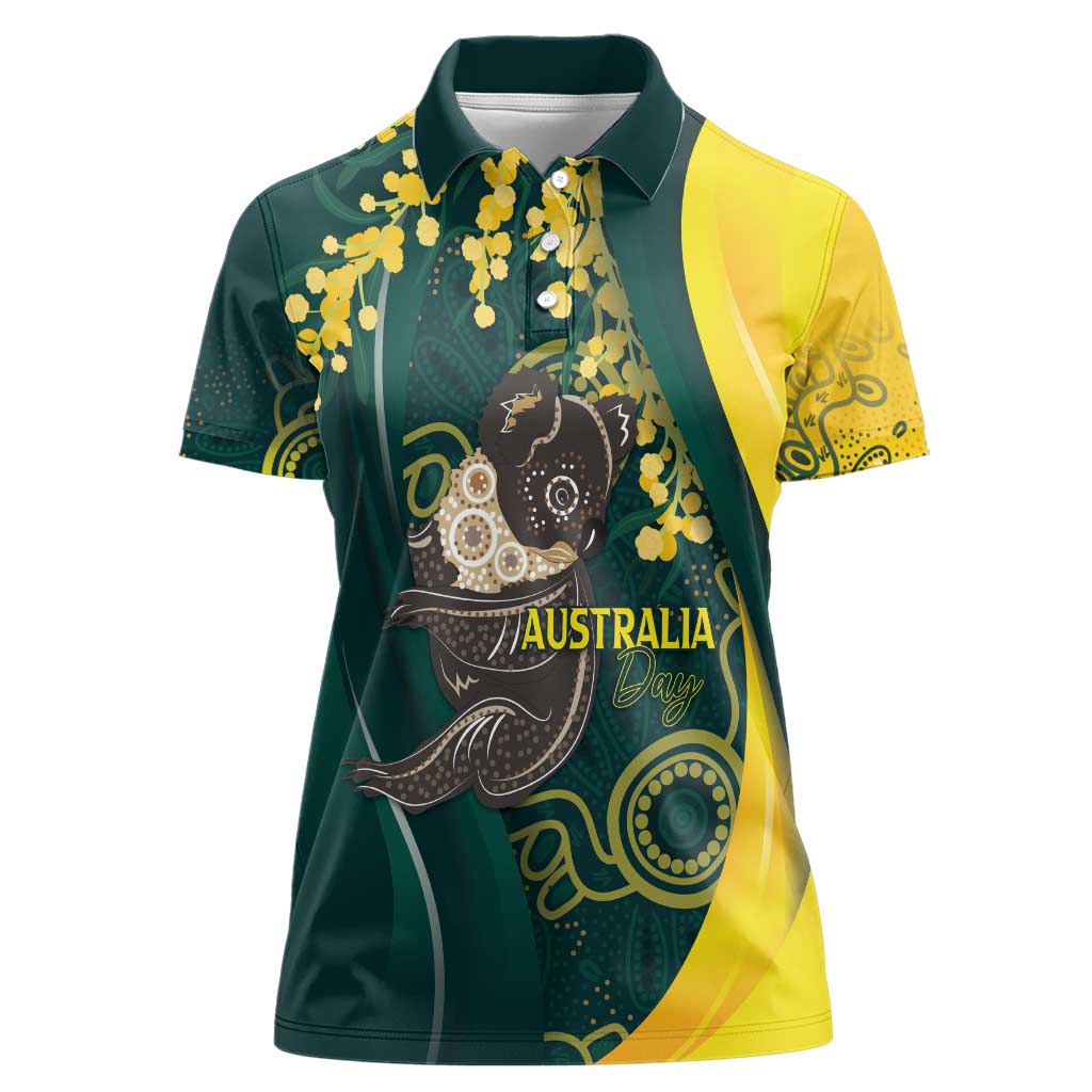 Australia Day Women Polo Shirt Koala Aboriginal Art