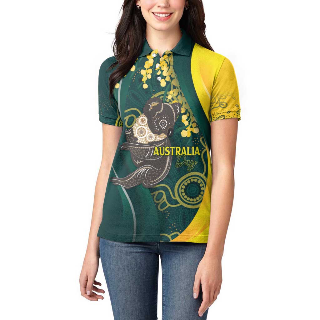 Australia Day Women Polo Shirt Koala Aboriginal Art