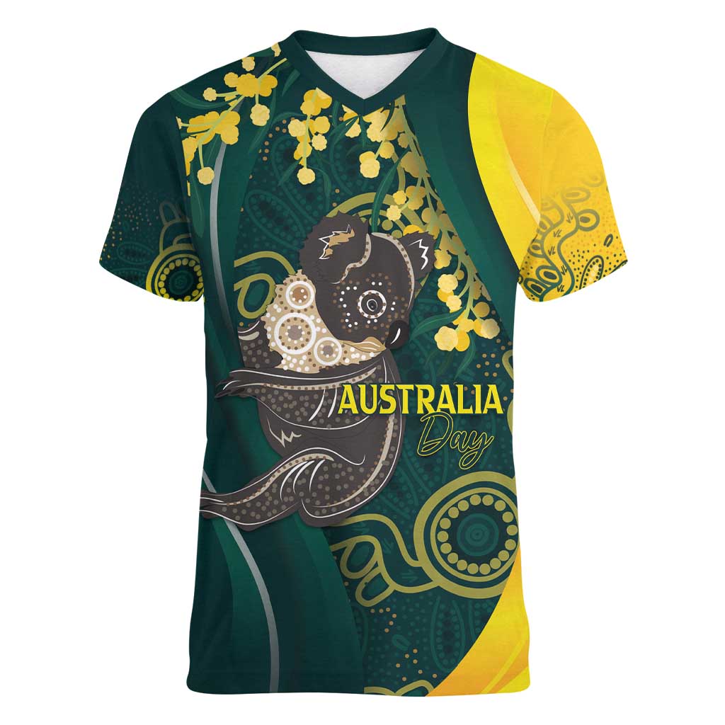 Australia Day Women V-Neck T-Shirt Koala Aboriginal Art