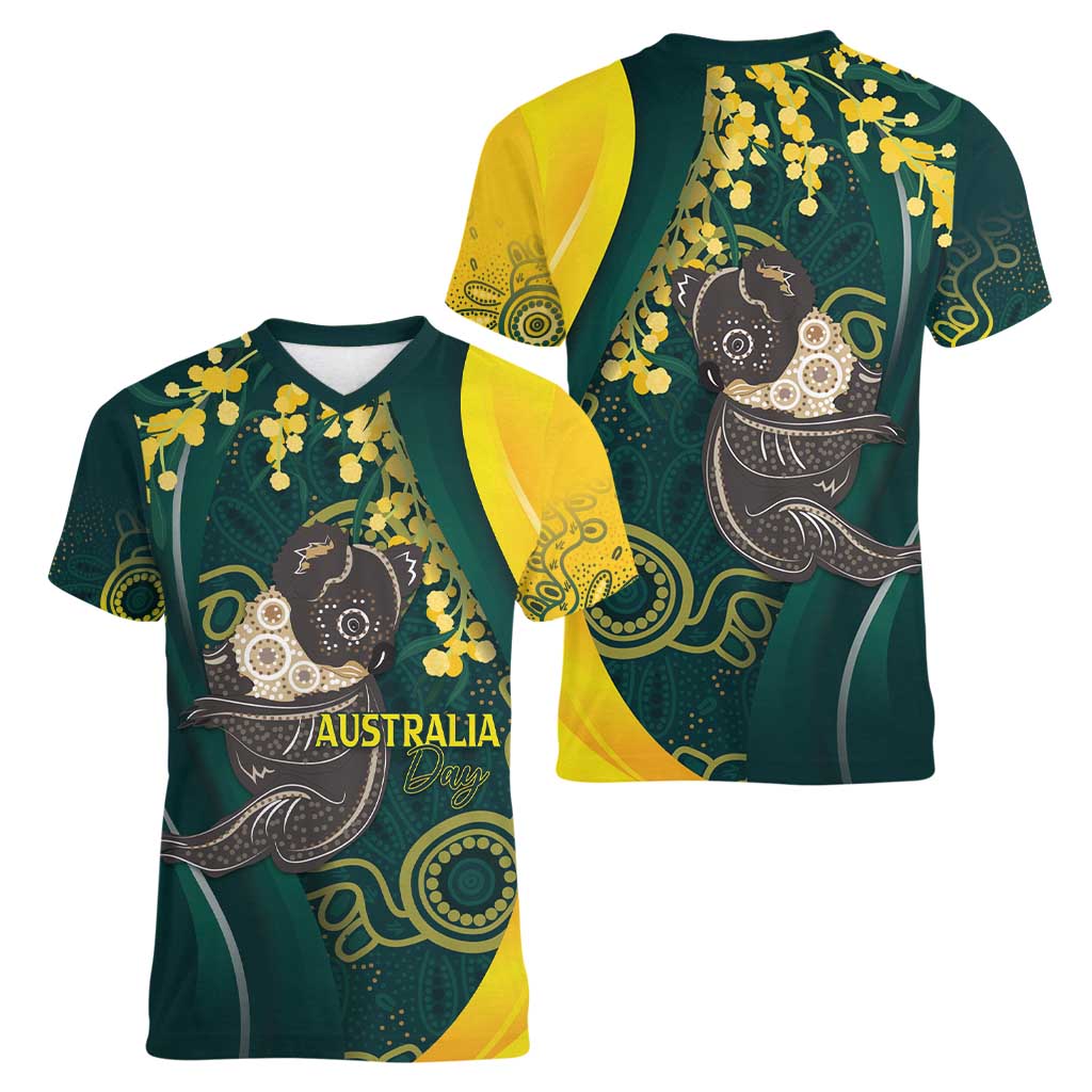 Australia Day Women V-Neck T-Shirt Koala Aboriginal Art